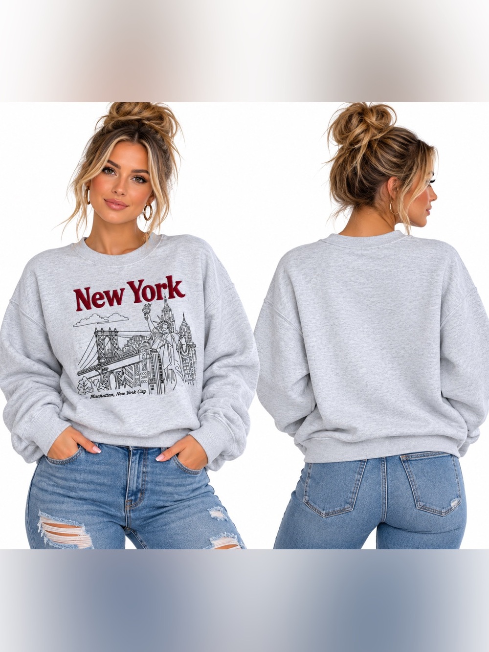 Abercrombie & Fitch Light Gray 'New York' Graphic Crewneck Sweatshirt